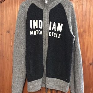 Lucky Brand Indian Motorcycle Lambswool Cotton Cardigan Sweater Zip Up Size XL